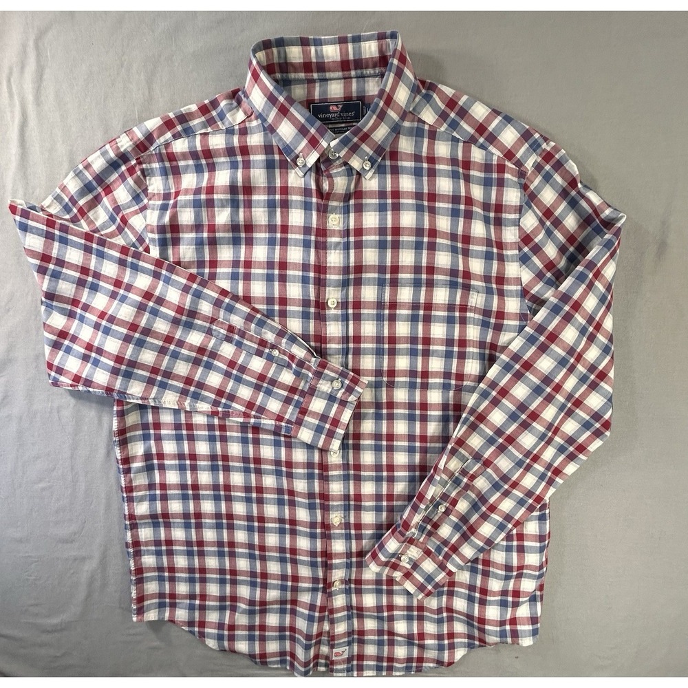 Vineyard Vines Classic Fit Murray Red White Blue Plaid Men's Large Nautical